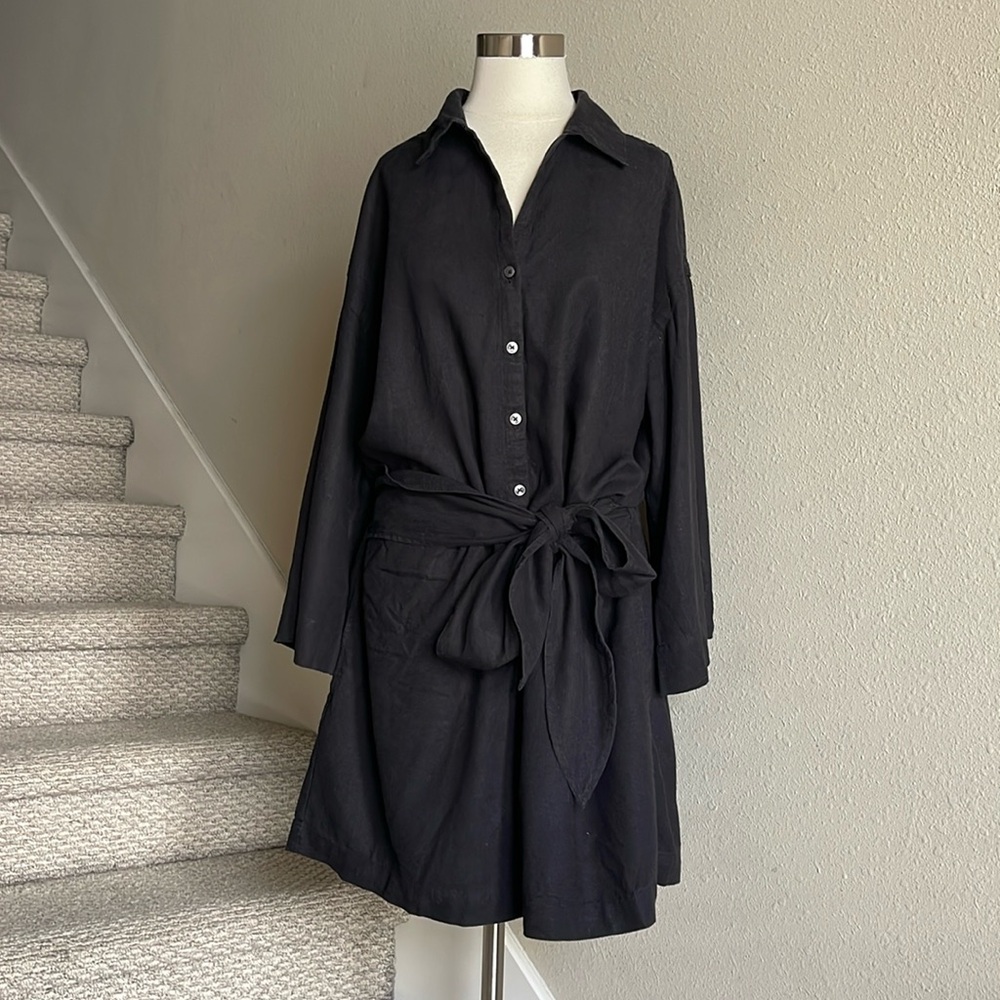 Free Assembly Sz XXL Black Button up; Tie and Elastic Waist Long Sleeve Romper